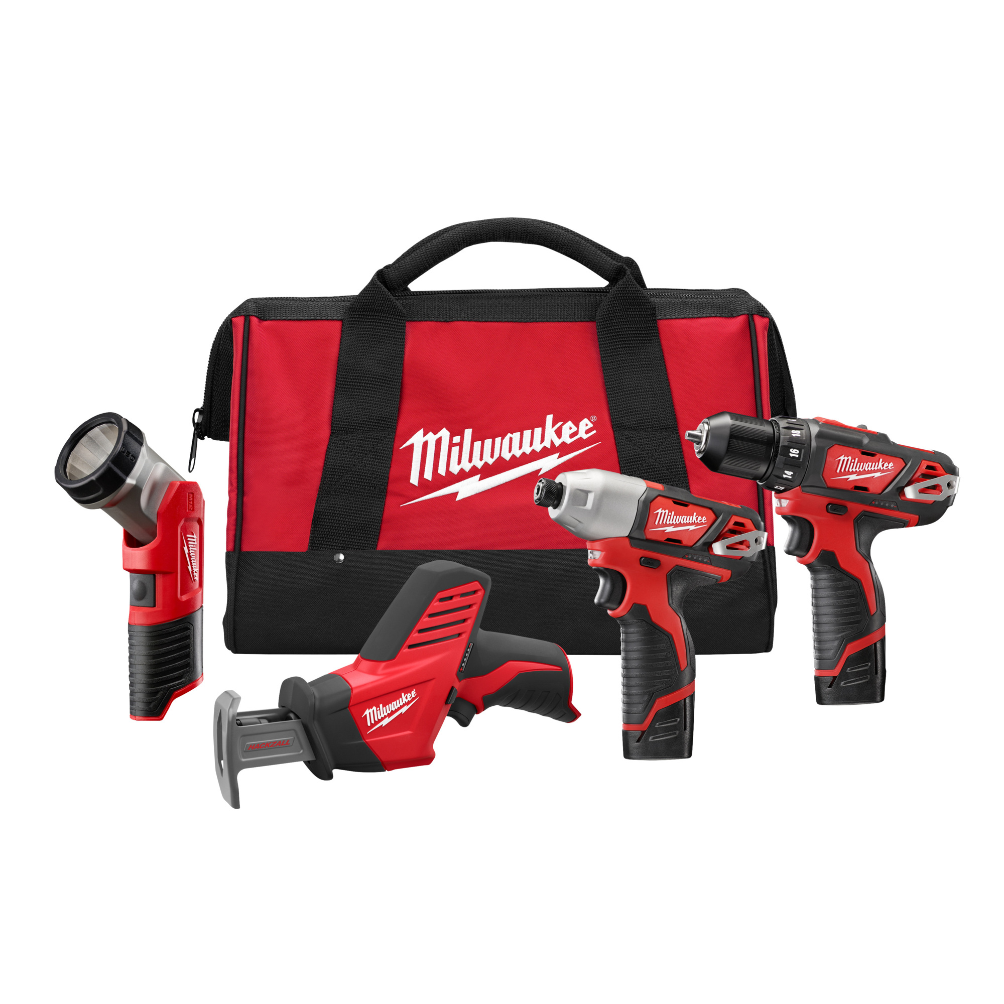 Milwaukee, M12 Cordless LITHIUMION 4Tool Combo Kit, Chuck Size